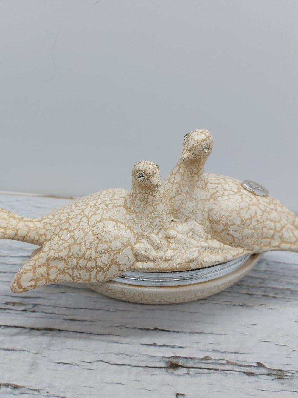 Vintage Berger Trinket Box Doves Rhinestone Eyes Made In Italy With Earrings